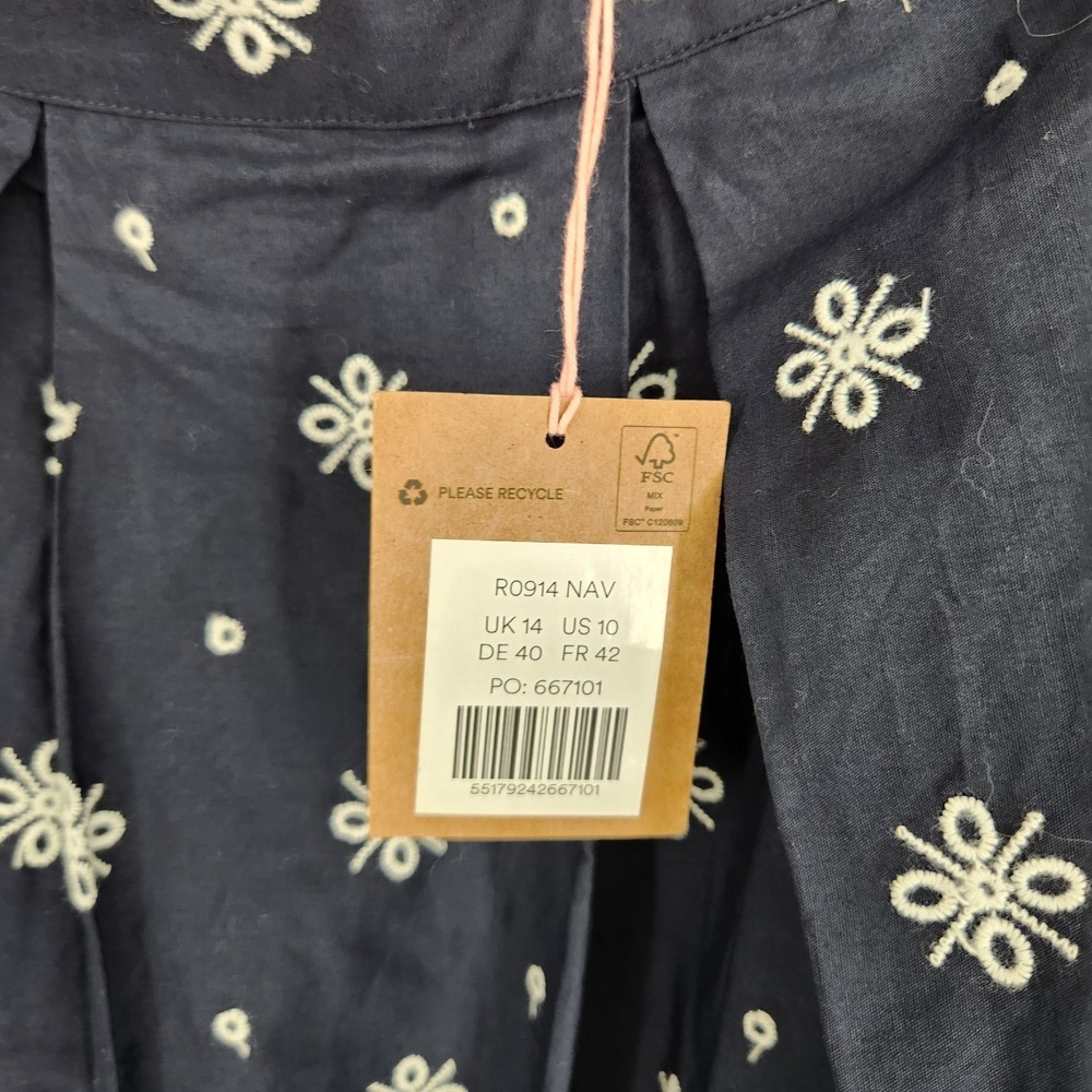 Boden Verity Broderie Poplin Skirt Navy Blue US 10 Midi Cotton R0914 NWT - Picture 4 of 9